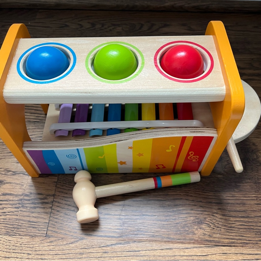 Hape Wooden Pound & Tap Bench with Slide Out Xylophone